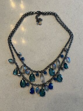 Blue Teardrop Crystal Statement Necklace